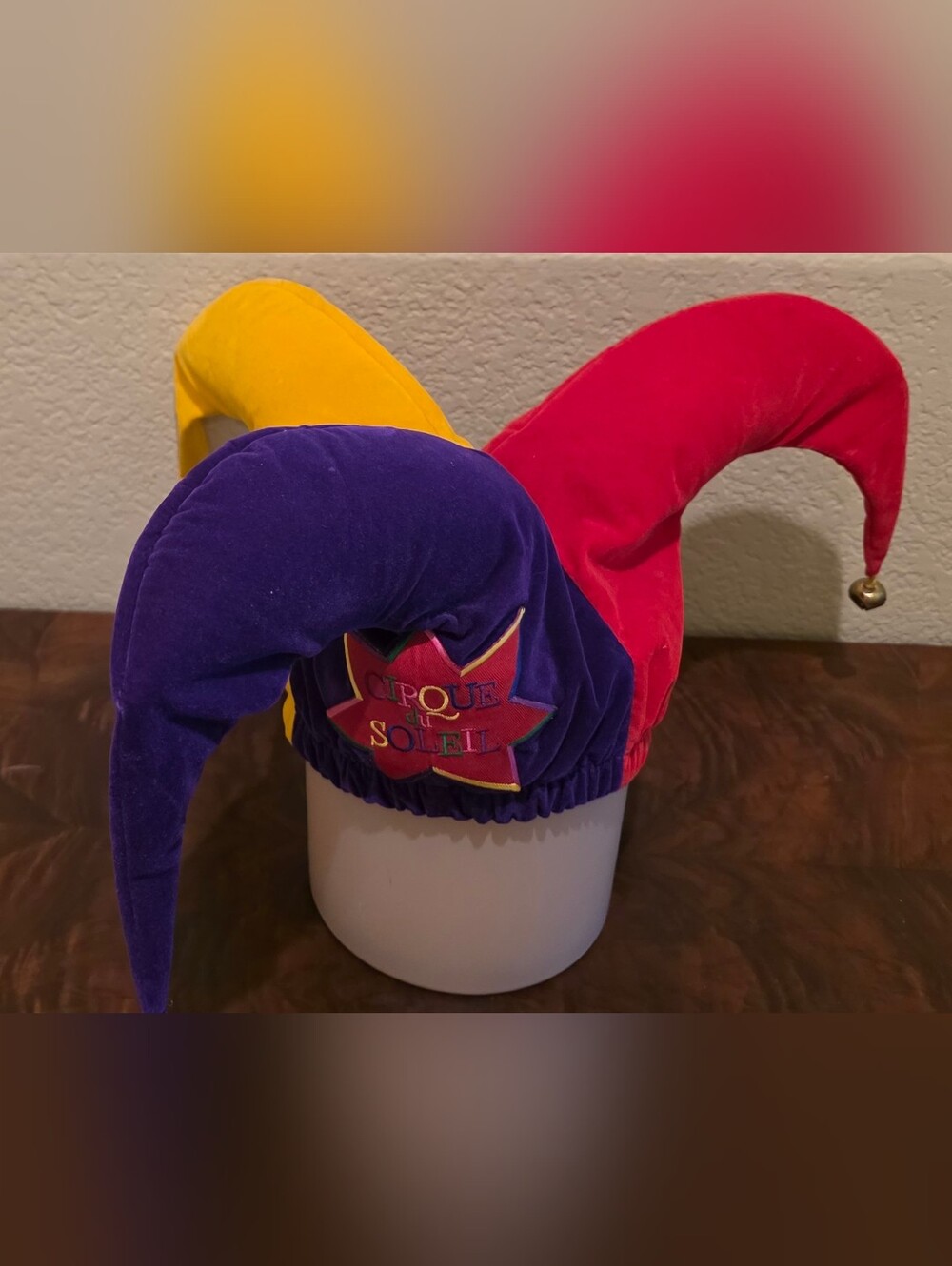 Vintage 90s Cirque du Soleil Jester Hat NWT Plush Velvet Costume Cap Bells
